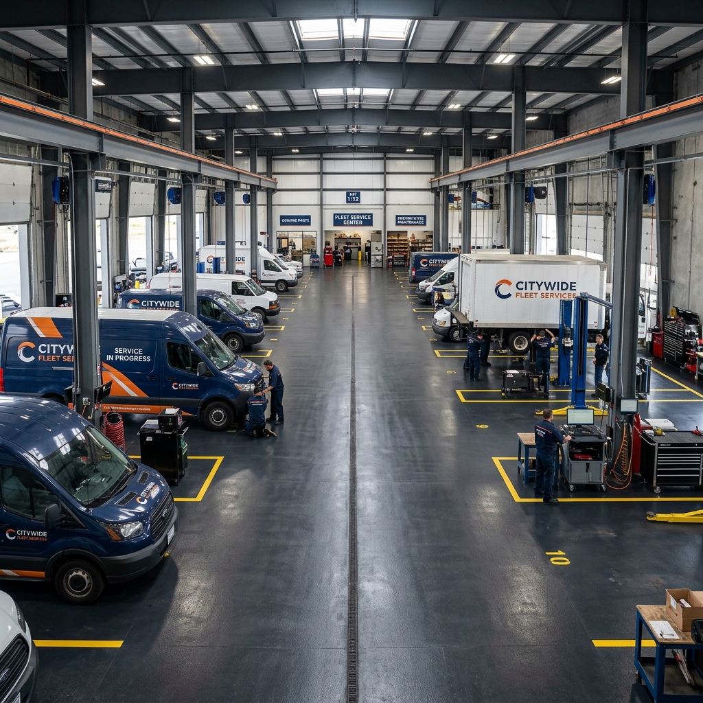 Fleet service center with industrial epoxy floor