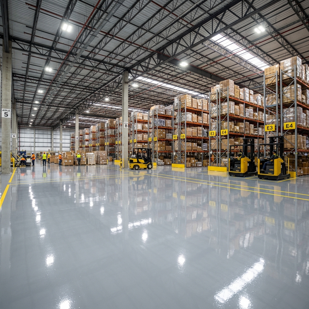 Warehouse floor coating process